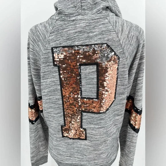 Victoria secret pink sequin logo cozy zip up hoodie M casual everyday campuswear - Picture 6 of 16